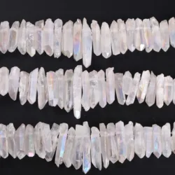 48Pcs/Strand Slab Rainbow Crystals Stick Points Beads Bulk,Drilled White Mystic Titanium Quartz Pendants