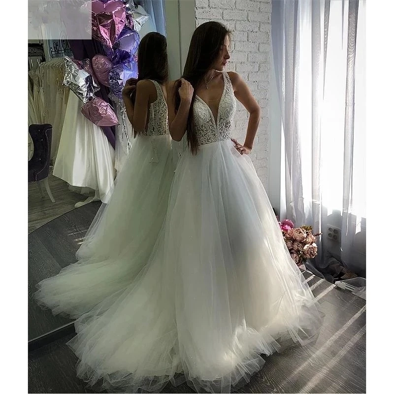 ANGELSBRIDEP Cổ Chữ V Bầu Áo Cưới Vestidos De Novia Thời Trang Chiếu Trúc Hạt Triều Đình Đoàn Tàu Chính Thức Cưới Cô Dâu Đầm Plus Kích Thước