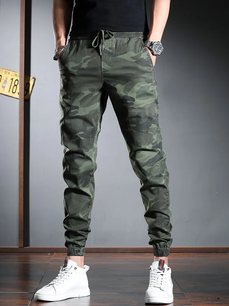 Khaki Camouflage Pants Men Streetwear Sport Casual Cotton Elastic Waist Drawstring Jogging Trousers