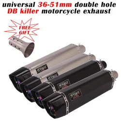 570MM Motorcycle Tail Exhaust Escape Double outlet Pipe Muffler Tip Tubes System DB Killer 2 holes For MT09 duke790 R3