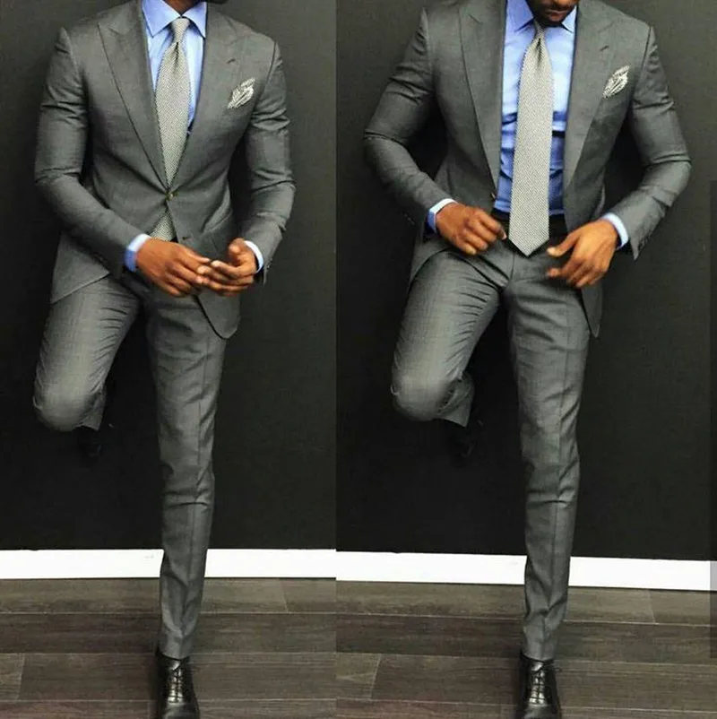 Costume Homme Grey Wedding Suits For Men Slim Fit 2 Pieces Groom  Prom Party Blazer Terno Masculino 2 Pcs Jacket+Pants