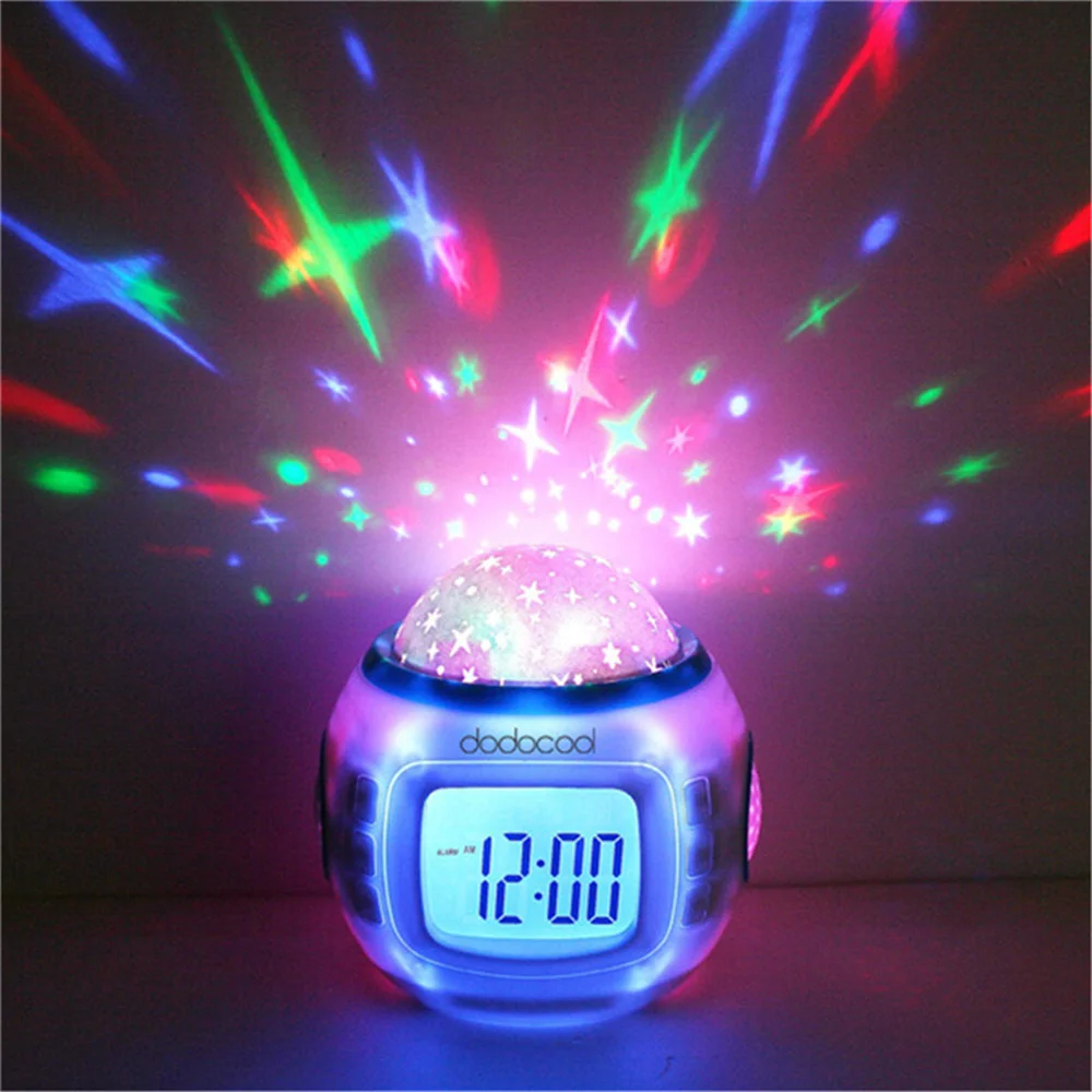 

Music Digital Alarm Clock LED Projection Lamp with Calendar Temperature Timer Clocks Sky Star Night Light Bedroom Kids Baby Room