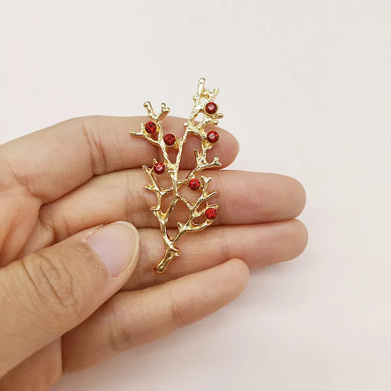 

50pc 25*52mm Gold color Red Crystal Leaf Branch charm for cloth/wedding hair Jewelry Findings for DIY Handmade Jewelry Making