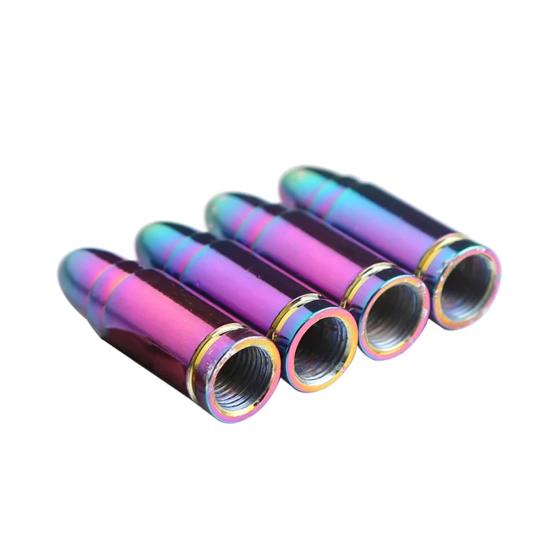 4x Universal Bullet Shape Tire Rim Wheel Stem Valve Caps Cover Blue/Red/Black/Rainbow for Car Truck Bike Air Port Accessories