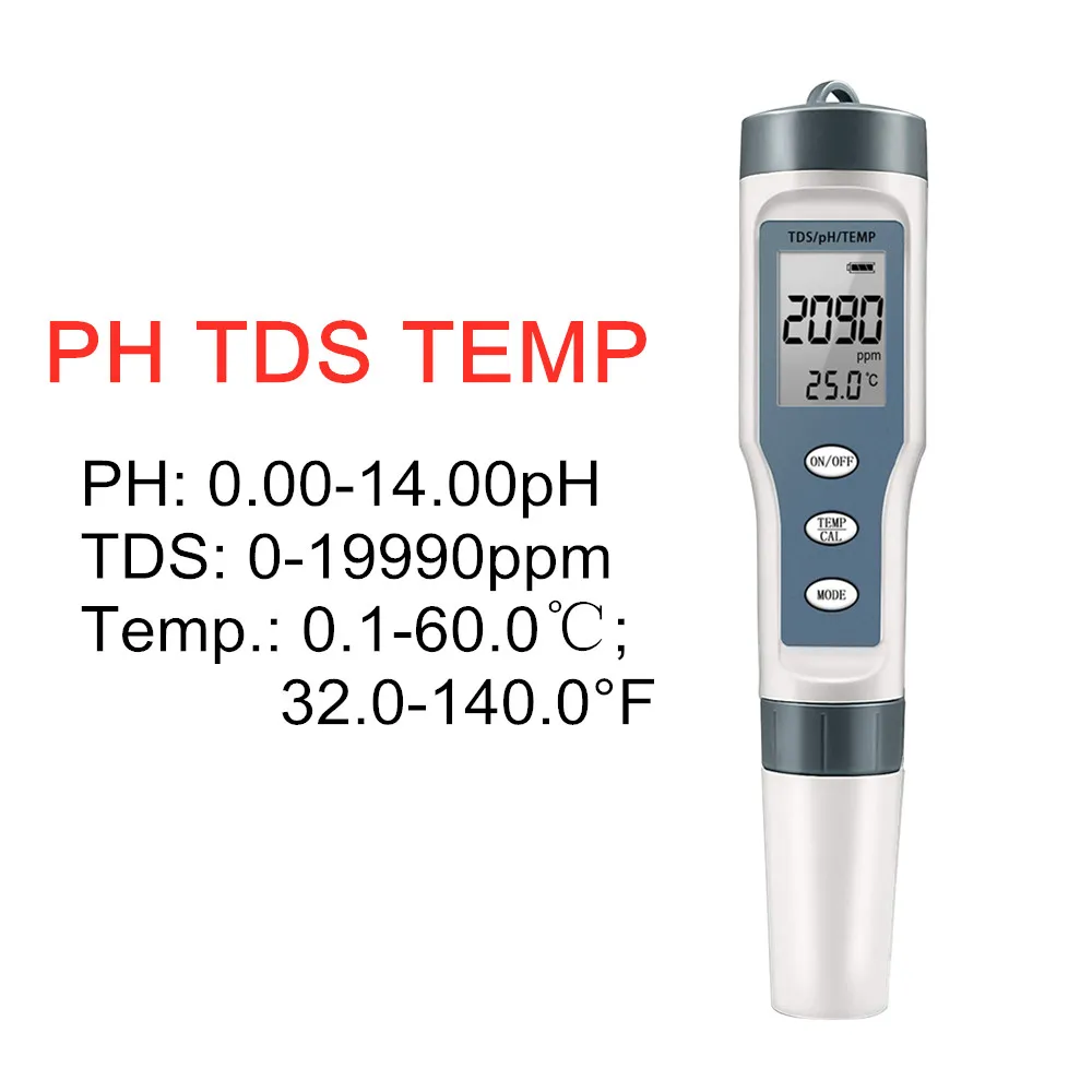 Multifunktions-Wasserqualitätstester PH/TDS/EC/Salzgehaltstester LCD Digitales Wasserreinheits-Temperaturmessgerät für Pools und Aquarien