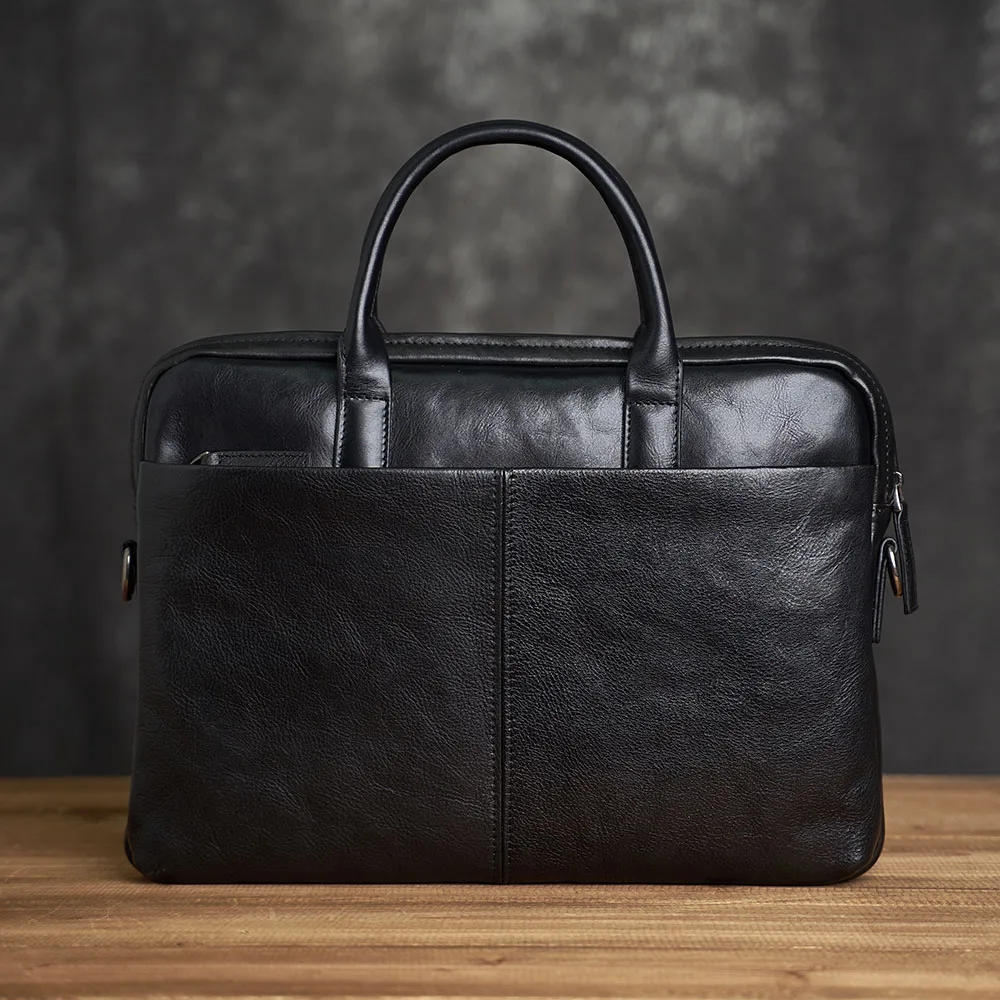 ZRCX Genuine Leather Briefcase Men Bag Business Handbag Male Laptop Shoulder Bags Black Tote Natural Skin Briefcase