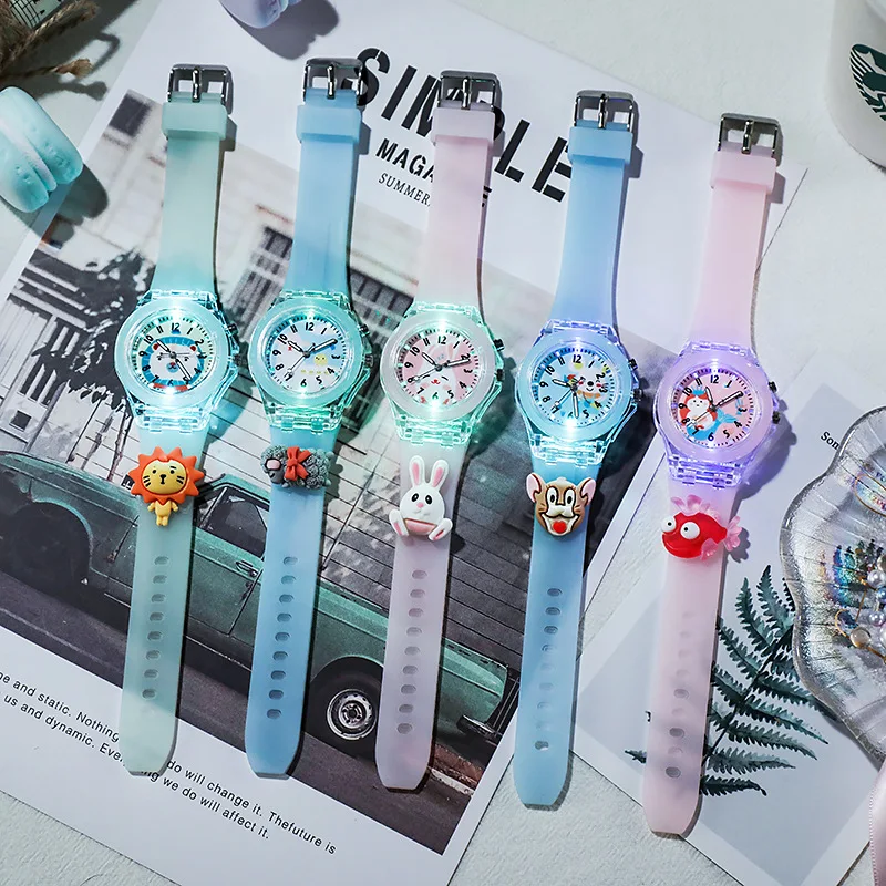 Baby Kids Watches Soft Silicone Cartoon Watch for Girls Boys Rabbit Flash Light Children Wrist Watch Clock reloj infantil