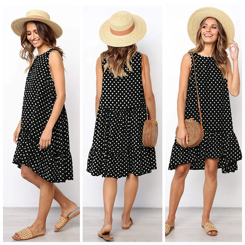 Women's O-Neck Mini Dress, Ruffle, Polka Dot Dresses, Basic, Thin, Beach, Party, Sexy, Fashion, Summer 2024