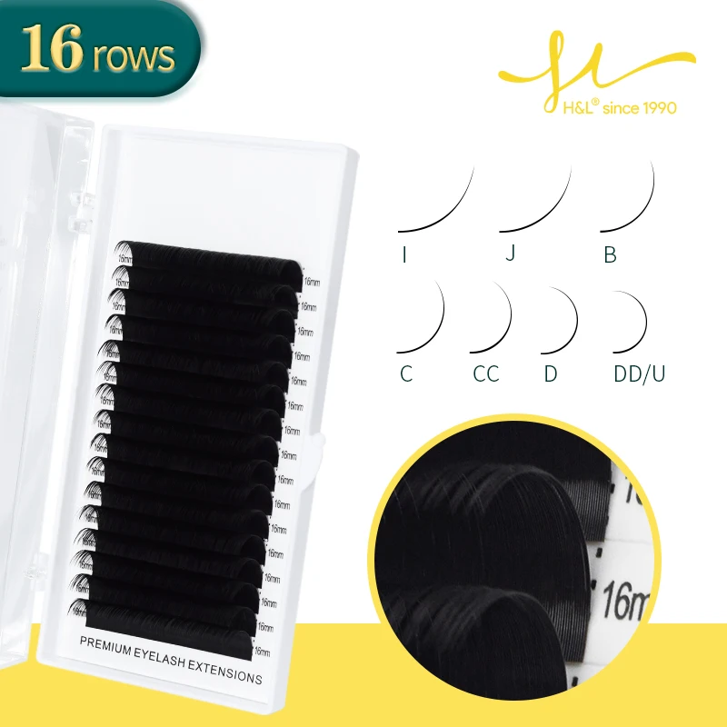 

H&L SINCE 1990 16Rows Faux Individual Lashes Maquiagem Cilios for Professionals Black Soft Eyelash Extension Thin Tape