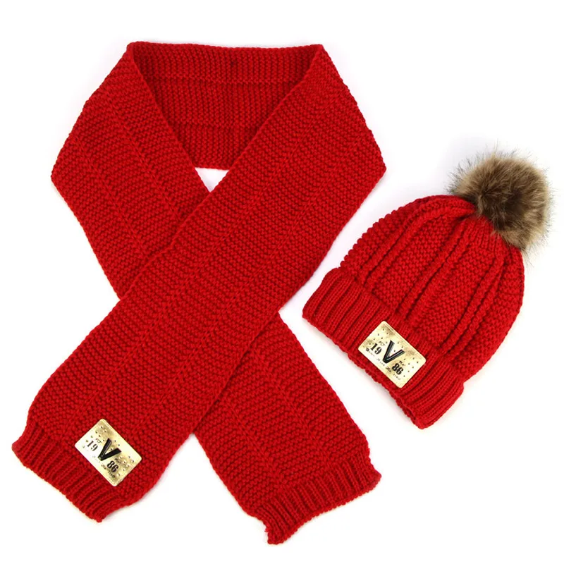 Conjunto de gorro y bufanda de punto para niños y niñas, gorro de invierno de 3 a 10 años, azul, rojo, amarillo, rosa y negro, 2 uds.