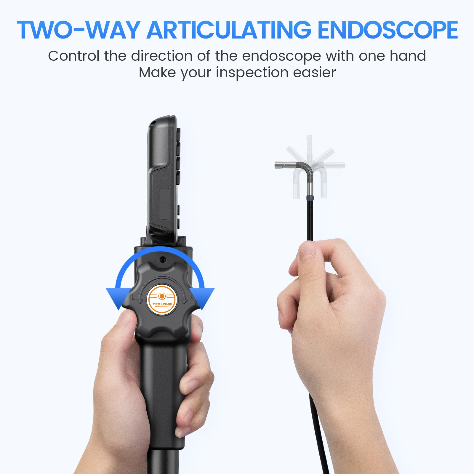 Teslong Articulating Borescope, Multifunctional Two-Way 180 Degree Steering Endoscope Cars Inspection Camera-8.5mm/1m