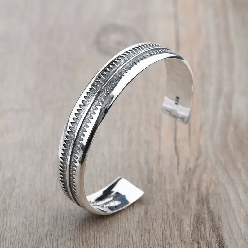 New Arrival Fashion Sawtooth Design Thai Silver Ladies Bangle Jewelry For Indiana Style Birthday Gift No Fade