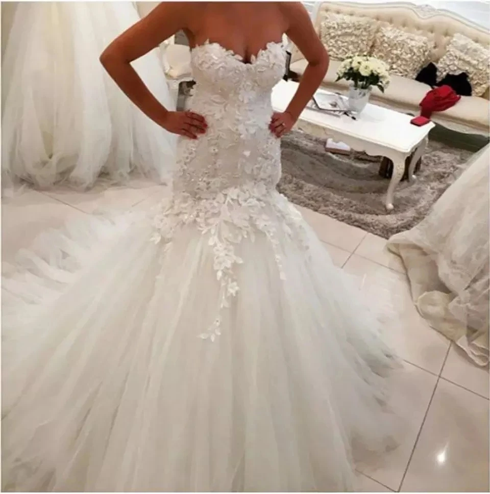 

Angelsbridep Sweetheart Tulle Mermaid Wedding Dress Vestido De Noiva Charming Appliques Floor-Length Romantic Boho Bride Dresses