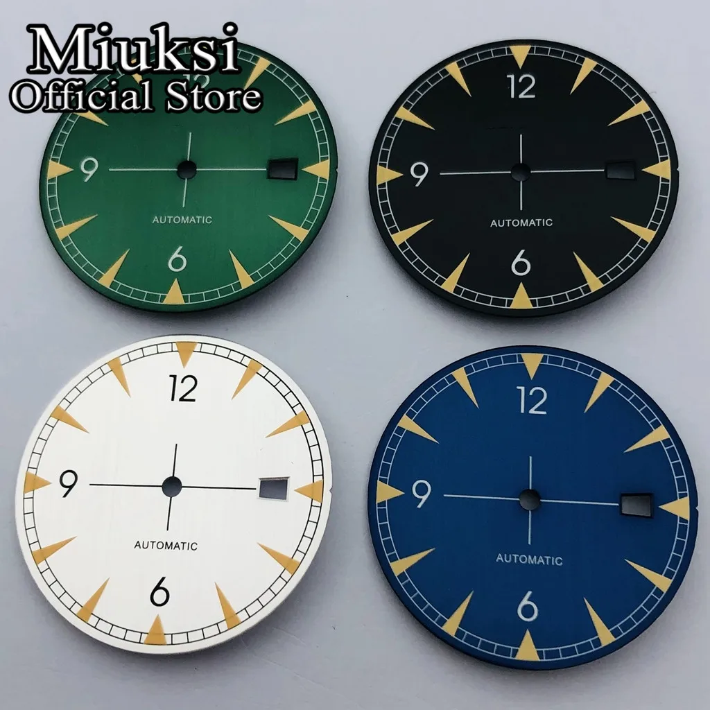 Miuksi 33.2mm black blue green silver watch dial luminous dial fit NH35 movement