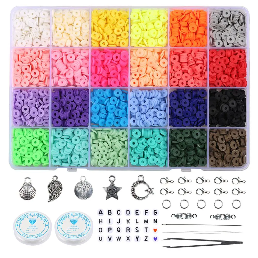 

Box Set Flat Round Polymer Clay Beads With Tools Alphabet Beads For Jewelry Making Bracelet Rings DIY Accessories Jewelry Kit