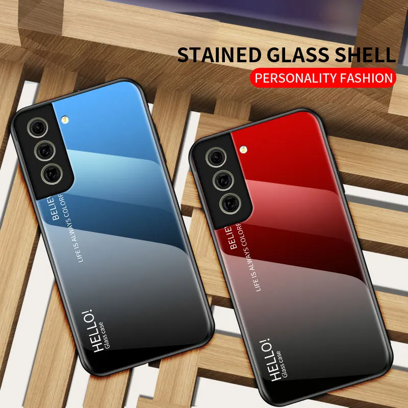 For Samsung S21 FE S21FE 5G Case Tempered Glass Gradient Hard Cover for Samsung Galaxy S21 FE G990B G990U 5G Shockproof Cover