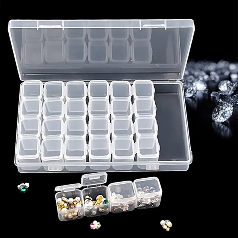 28 Slots Adjustable Transparent Plastic Storage Jewelry Box Compartment Earring Bead Screw Holder  Display Organizer Container