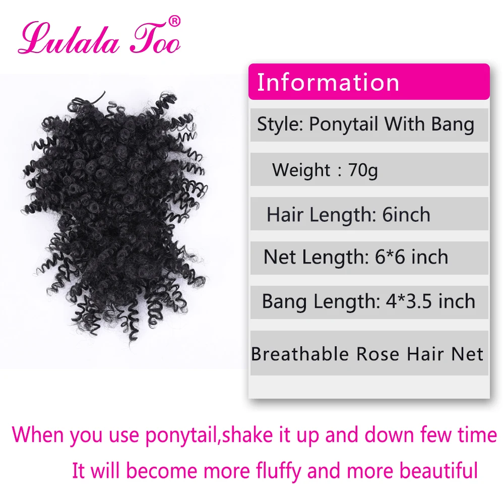 Short Synthetic Afro Kinky Curly Bang Drawstring Ponytail Wig for Woman Fringe Clip On Hair Extension Front Hairpieces