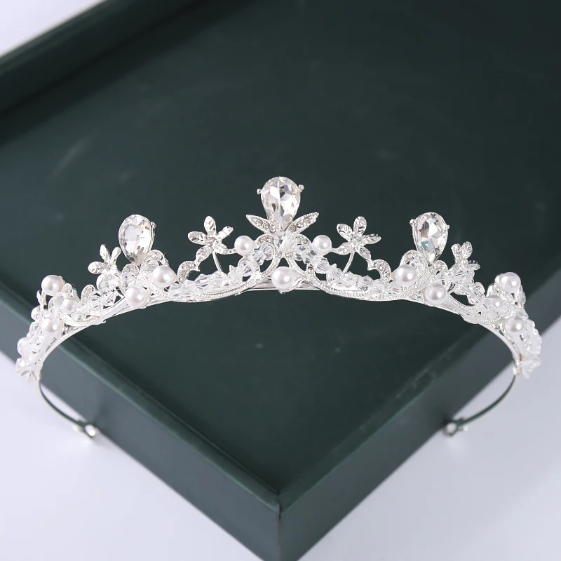 Trendy Gold Silver Color Crystal Tiara And Crowns Pearl Queen Princess Wedding Diadem New Hot Sale Women Bridal Hair Accessories