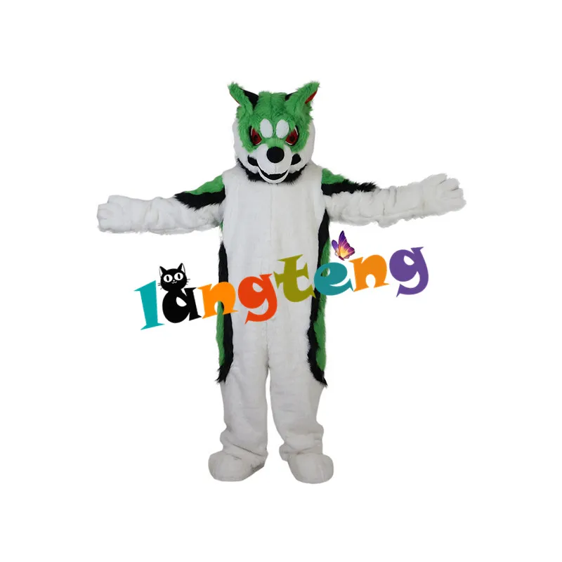 879 Langteng สีเขียว Fox ชุดสุนัข Husky Mascot ฮาโลวีนเครื่องแต่งกาย Fursuit