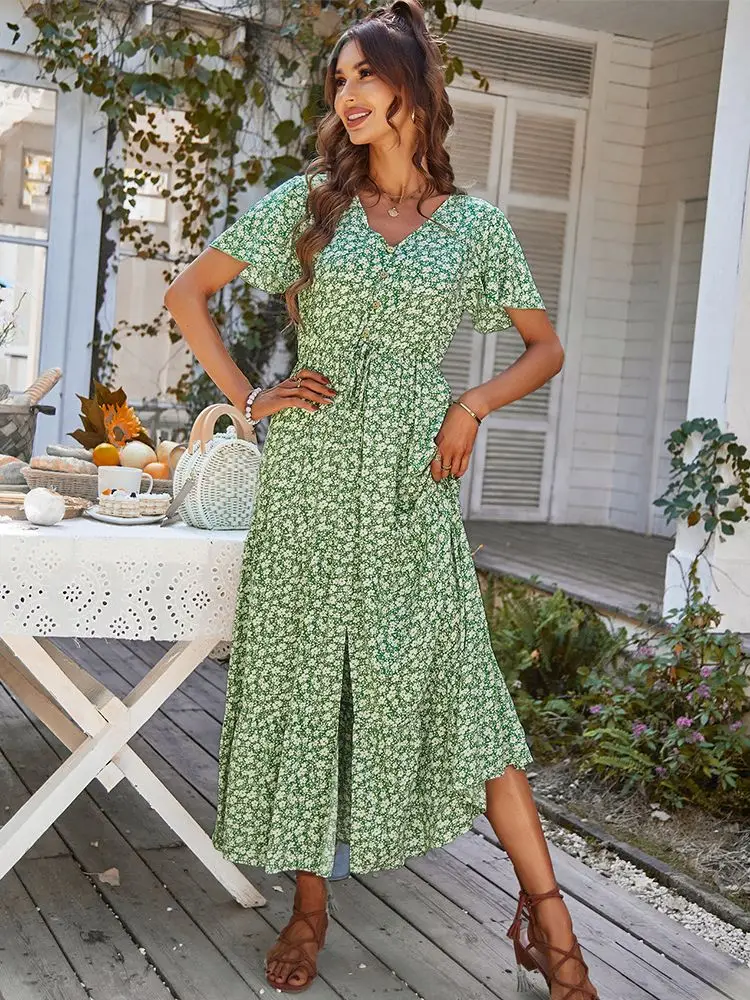 Ladies Vintage Long Floral Print Summer Dress Women Loose Casual Button  Bohemian Beach Dress Women Sundress Robe Vestidos Female - AliExpress  200000345