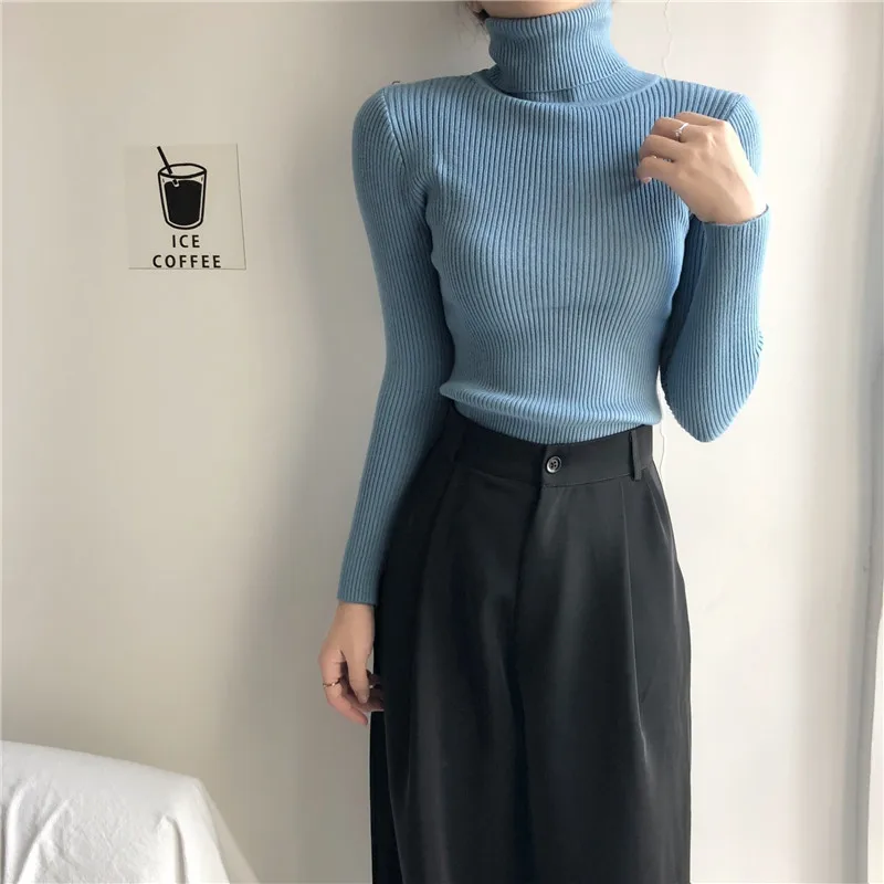 

Basic Casual Knitted Sweater Women 2021 Autumn Winter Korean Turtleneck Long Sleeve Pullover Female Jumper Slim Knitwear