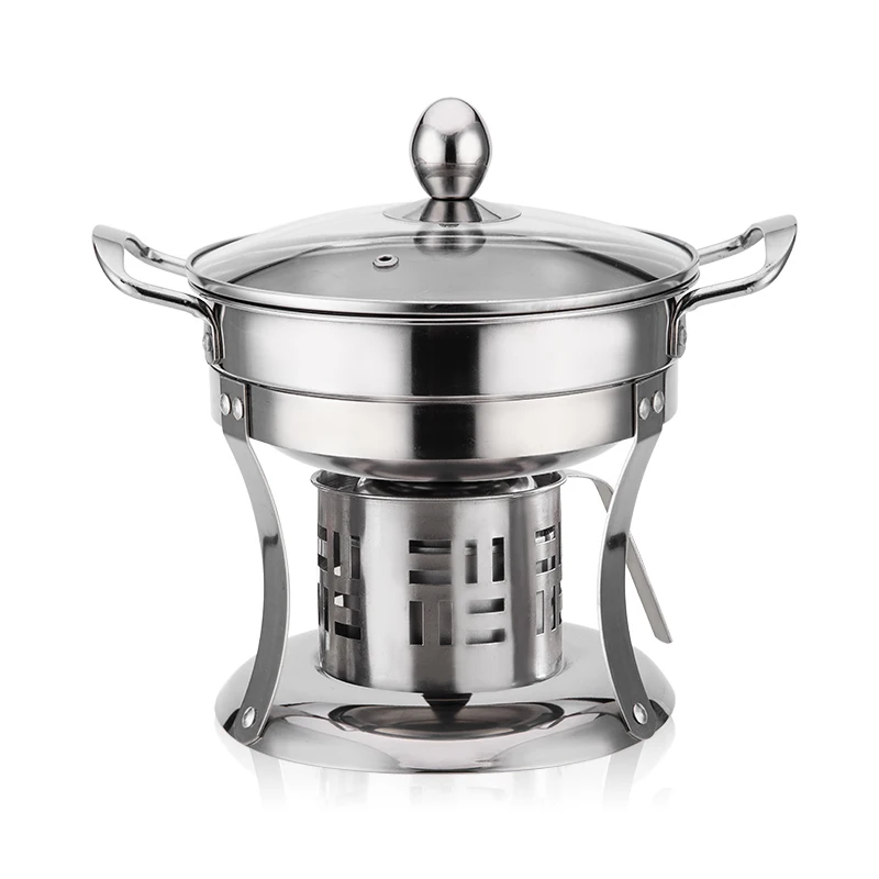 

Stainless steel small chafing dish solid liquid alcohol environmental protection oil stove household one person pan hot pot