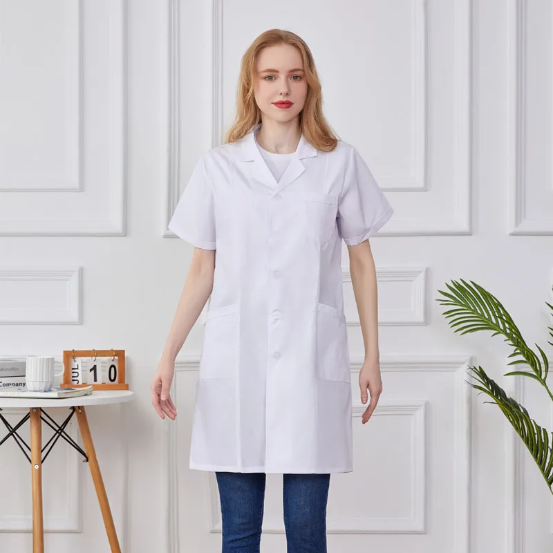 Uniformes d'hôpital personnalisés de laboratoire pour hommes et femmes, vêtements de pharmacie, manteau blanc, spa, salon de beauté, logo long imprimé, styles pour hommes et femmes