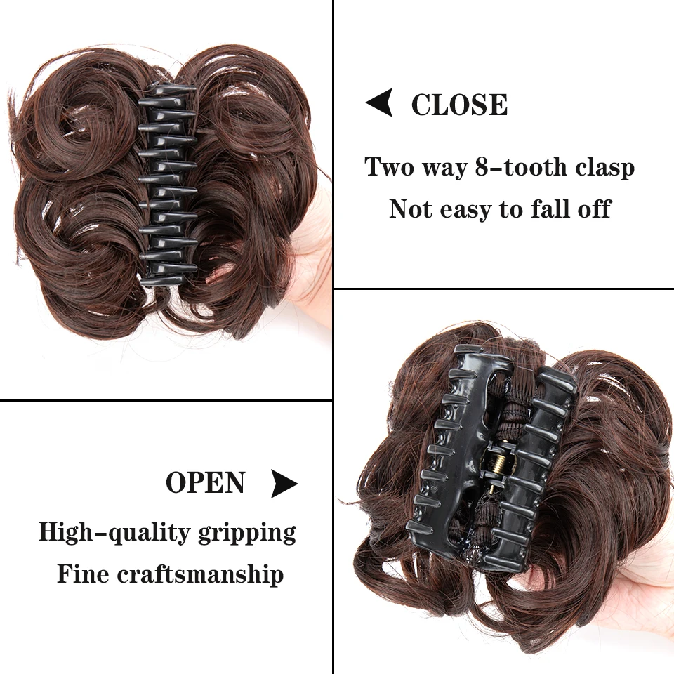 LUPU-Bandas de moño sintético para mujer, horquillas de moño corto y rizado, garra en postizos para cabello falso, Scrunchy negro y marrón