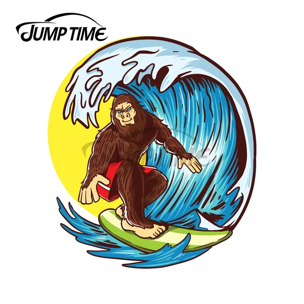 JumpTime 13 x 13cm Surfing Bigfoot - Funny Hawaiian Sasquatch Surfer Funny Car Stickers Waterproof Auto Windows Car Protector