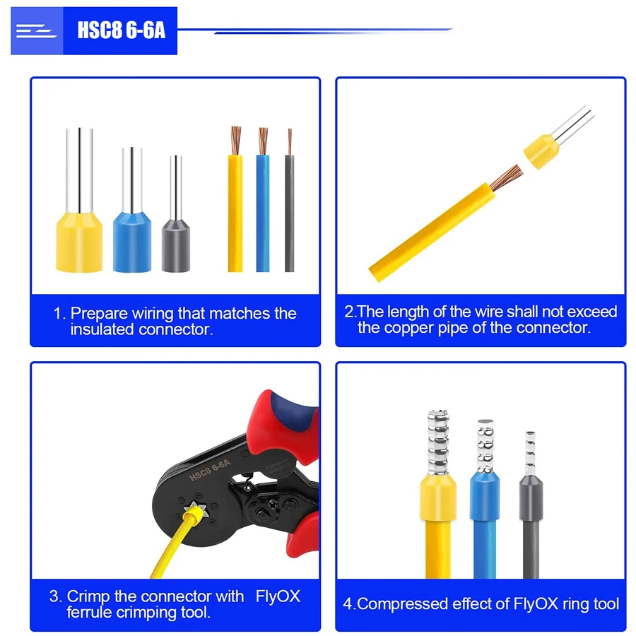 Ferrule Crimping Tool Kit Hexagonal Sawtooth Self-Adjustable Ratchet Wire Terminals Crimper Kit With 1900 Tubular Terminals Set