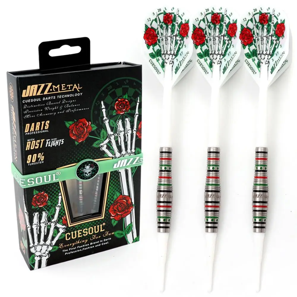 CUESOUL JAZZ-METAL 19g Soft Tip Darts 90% Tungsten Dart Set with Integrated ROST Dart Flights