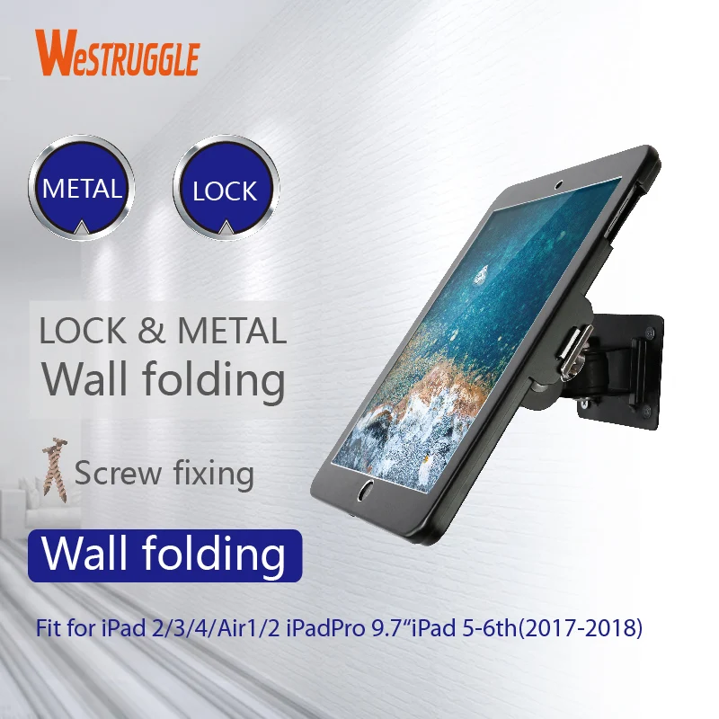 Westruggle for iPad air 9.7 10.2''10.5  wall mount metal case for stand display bracket tablet lock holder support Adjust the