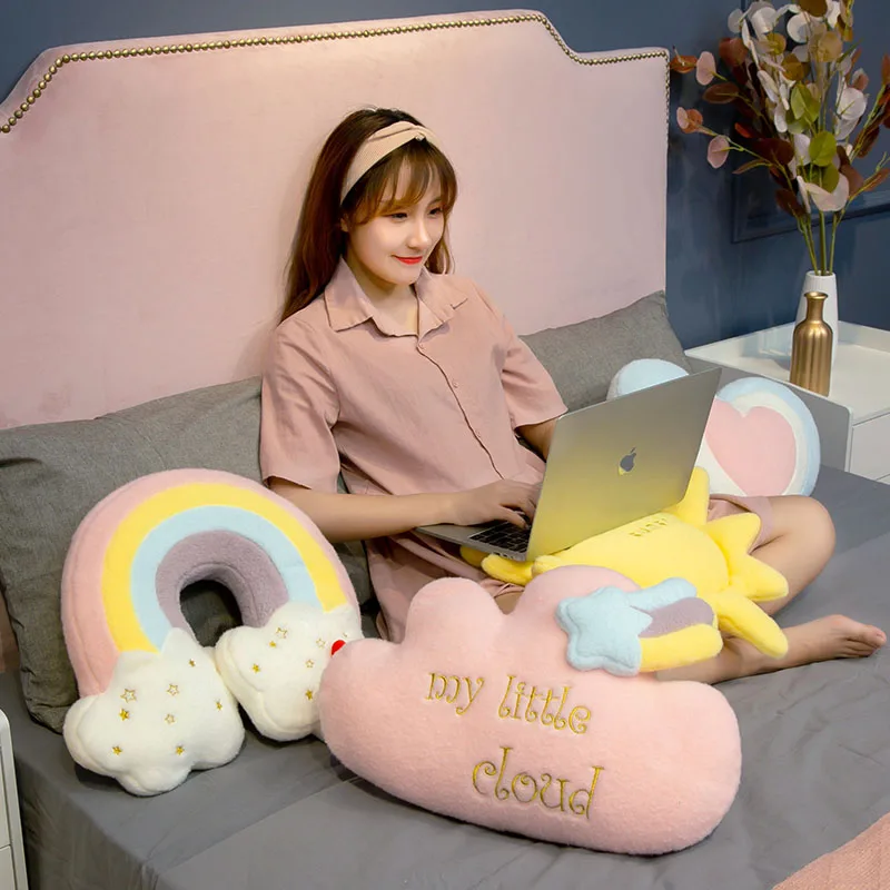 Cute Rainbow Cloud  Sun Star Throw Pillow Cushion Rainbow Plush Toy Kids Bedroom Decoration Toy Pillow Sofa Cushion