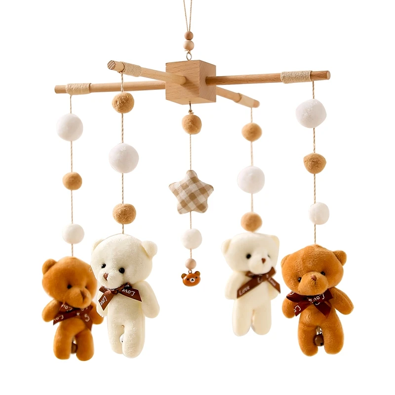 

Baby Mobiles Crib Wooden Bed Bell Rattle Toys Newborn Cartoon Bear Plush Bed Bell Toy 0-24M Infant Baby Boy Girls Toys Bed Bell