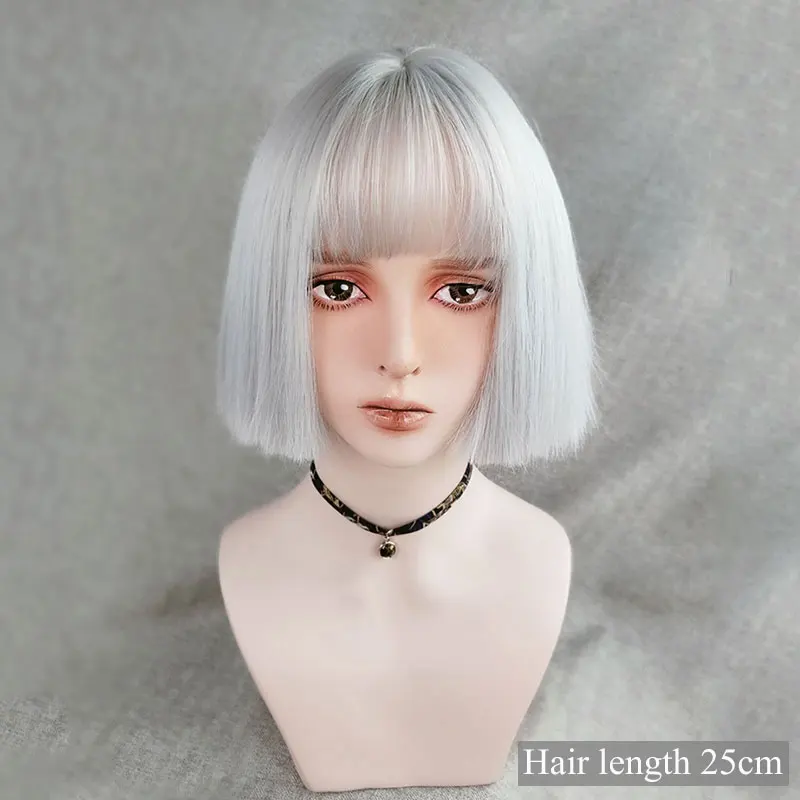 Short Straight Lolita Wigs Synthetic Hair Green pink silver golden Mixed color Cool Girl outlook Wig for Woman Hair Extensions