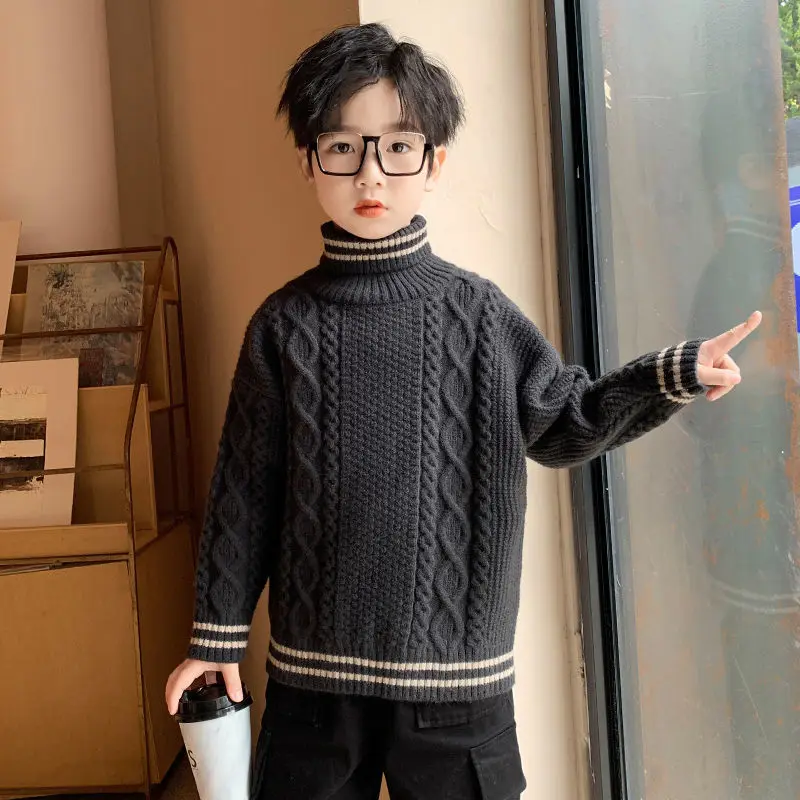 

High Neck Spring Autumn Tops Boys Sweater Jacket Coat Kids Knitting Overcoat Outwear Teenager Children Clothes High Quality