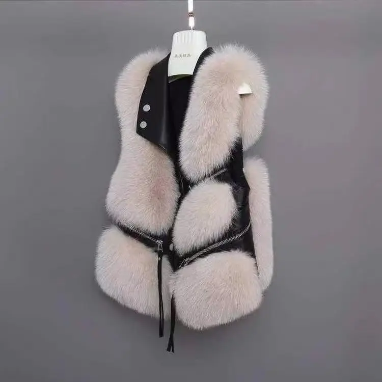 Faux Fur Vest coat women\'s Lapel sleeveless buckle Slim Fit Teddy coat 2021 high street plush fur one piece jacket