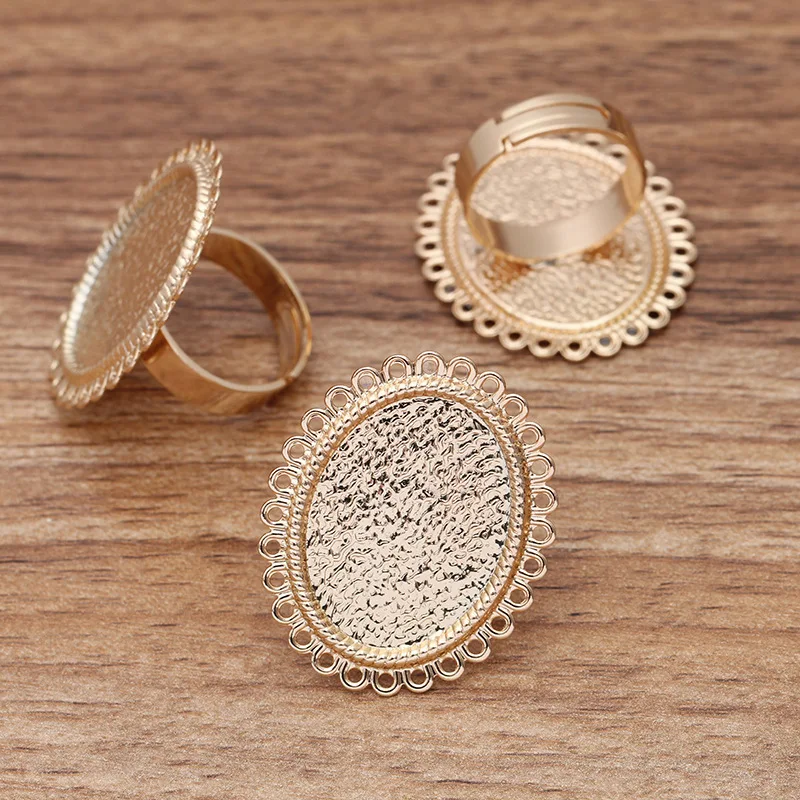 200pcs Copper Adjustable Ring Base with 18x25mm Oval Lace Bezel Settings Tray Cabochons Base Blanks DIY Jewelry Making Ring