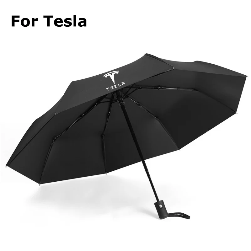 Car Logo Emblem Umbrella Automatic Rain Women Men Windproof Parasol For Tesla Model S X Y 3 Fold Auto Badge Umbrella Accessories