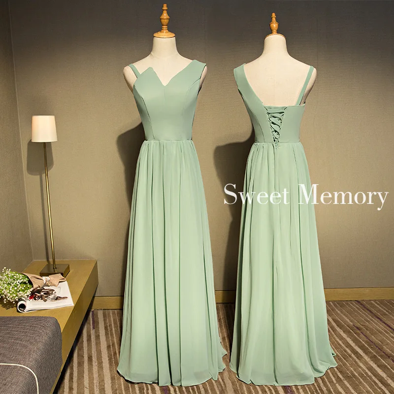 Reject Return Custom Made Green Evening Dresses Bride Sisters Guest Long Chiffon Dress Women Party Robe Bridesmaid Dresses