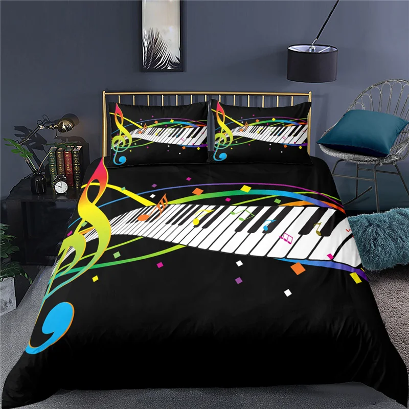 3D Bedding Set 2/3Pcs Music Note Piano Keys Printed Duvet Cover Set Soft Quilt Cover Pillowcase Home Textile Queen and King Size