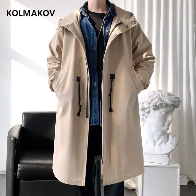 

2022 spring Long style coat men's High quality trench coat ,Fashion hoooded jackets men,Men's Clothing Windbreakers FY35