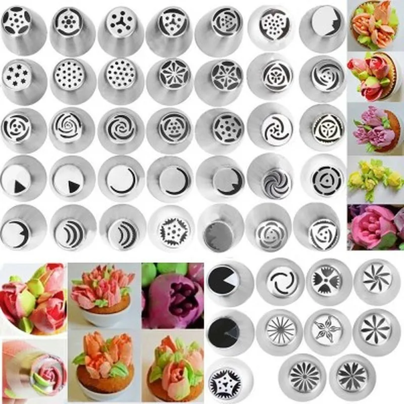 NEW Fashion Russian Piping Nozzles Stainless Steel Flower Cream Pastry Tips Nozzles Bag Cupcake Cake Decorating Tools Molds