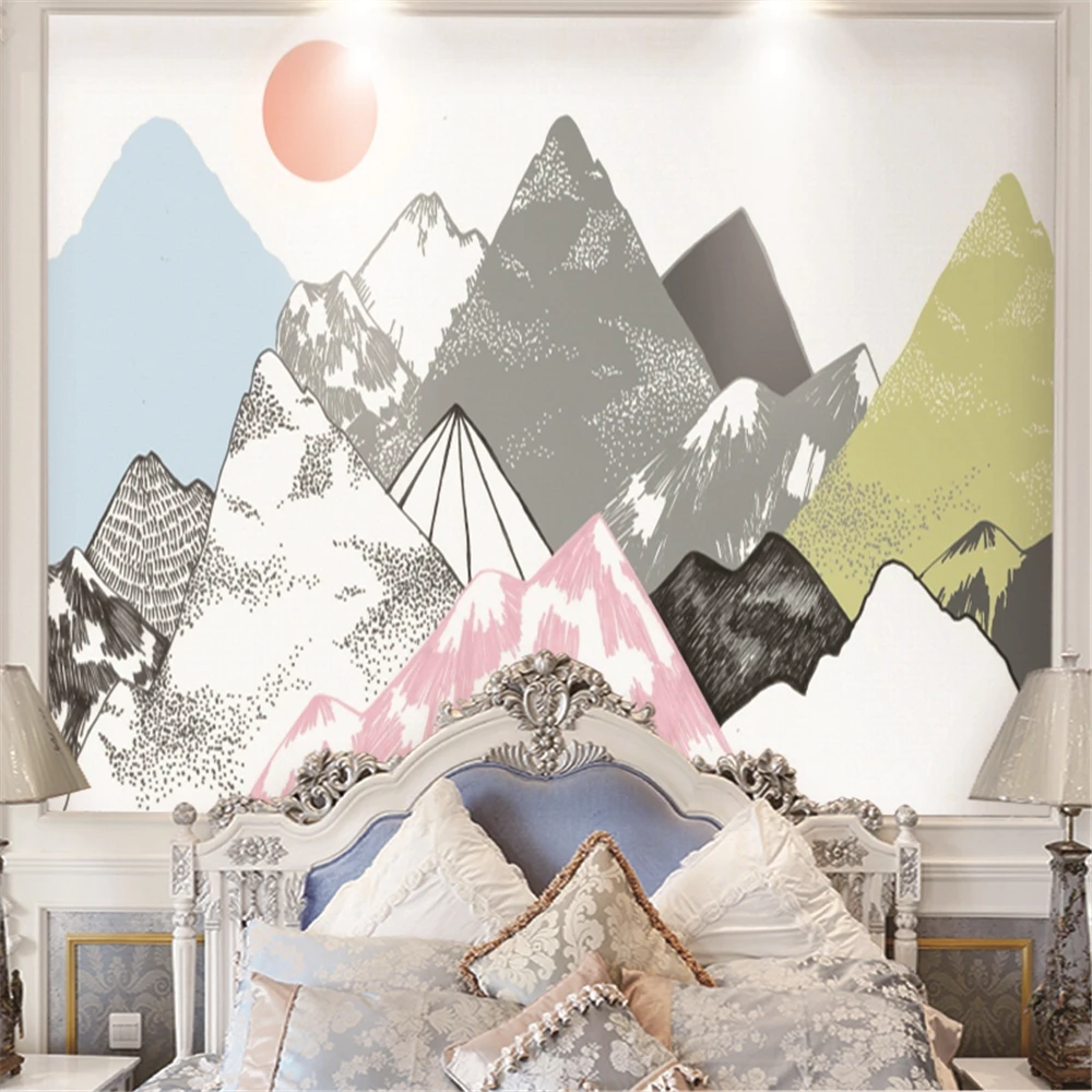 

Custom Mural Wallpaper Modern Minimalist Line Geometric Creative Mountain Bedroom Background Wall Painting