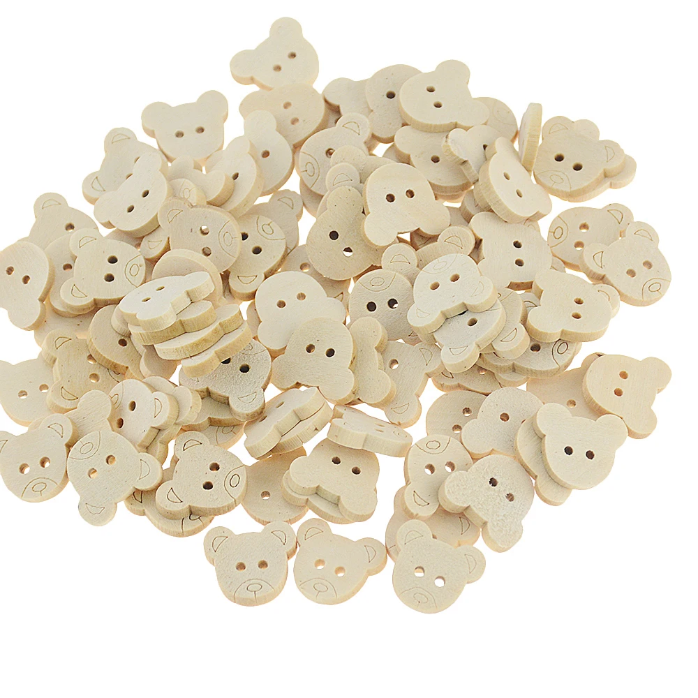 20Pcs Retail  Teddy Bear Charms 2 Holes Wood Sewing Buttons buttons for children 13x11mm/16x18mm/20*25mm