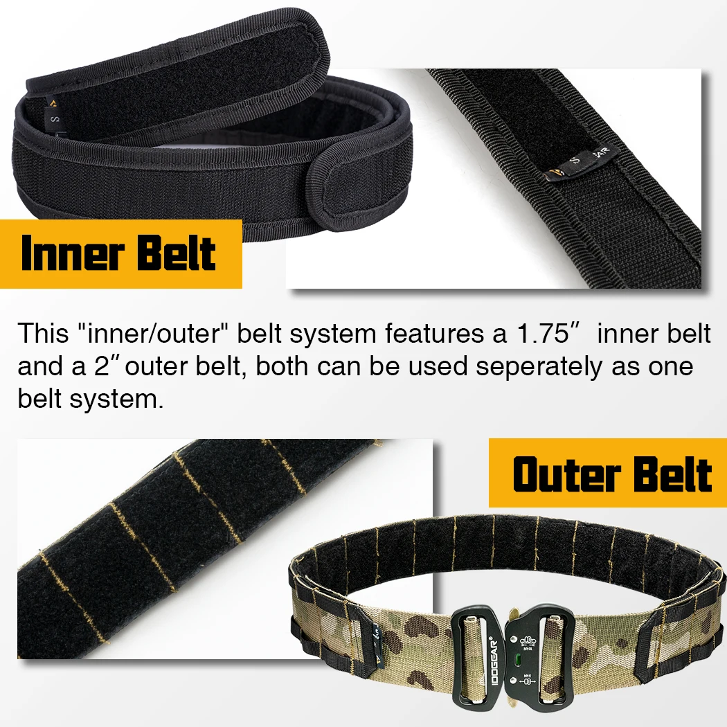 IDOGEAR cinturón táctico de combate de 2 pulgadas hebilla de liberación rápida MOLLE caza deportes al aire libre cinturón para hombre duradero dos