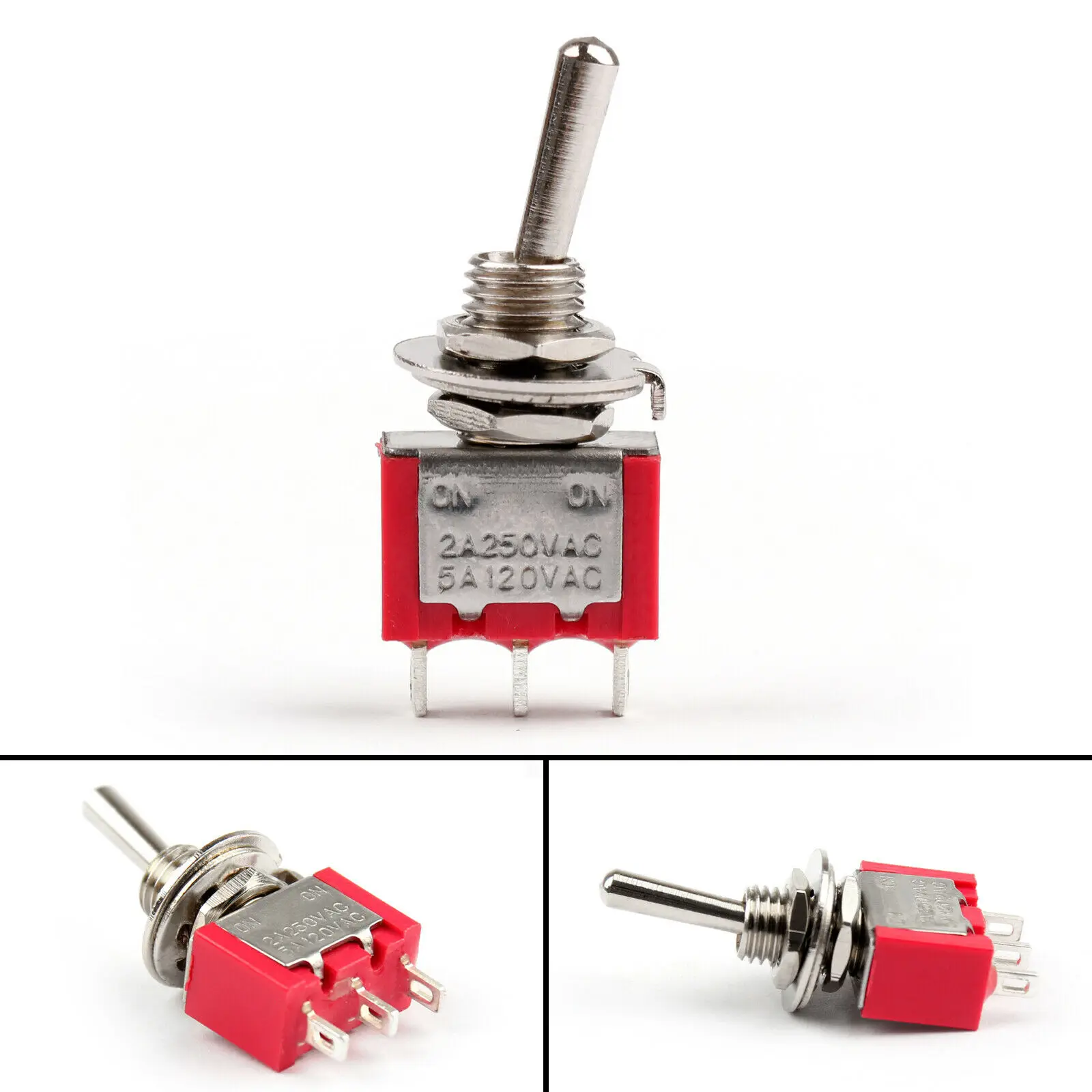 

5pcs Red Mini MTS-102 3-Pin SPDT ON-ON 5A 120VAC Miniature Toggle Switches