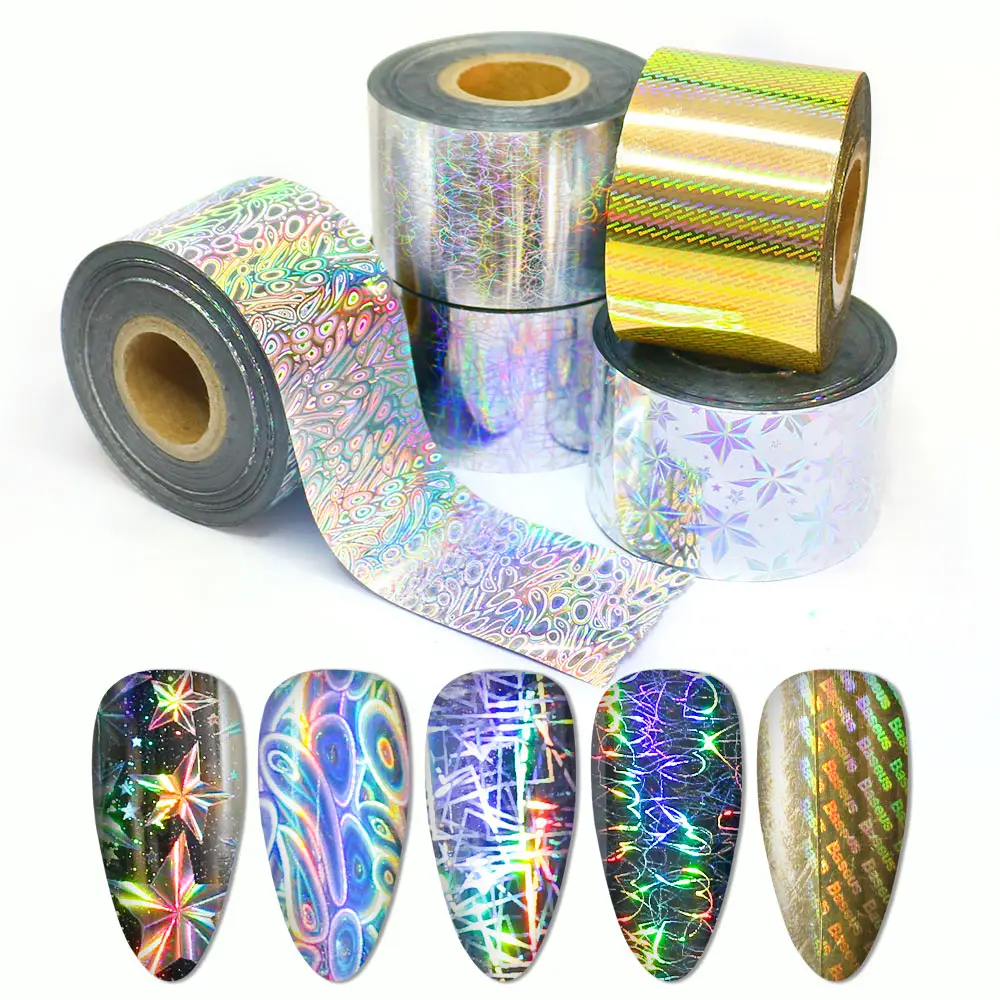 120M/Roll Holo Transfer Foil Nail Art Holographic Design Abstract Art Stickers 5 Patterns Available For Nails Foil DIY Nail Wrap