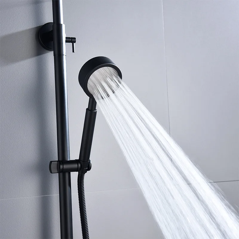 Soffione doccia caldo e freddo montato su superficie nera in acciaio inossidabile 304 con set doccia con rubinetto doccia di sollevamento
